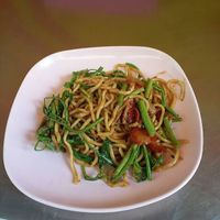 Stir fried water mimosa noodles at Lee Jae Veg in Bangkok