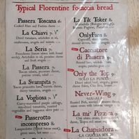 Menu at Schiaccia Passera in Florence