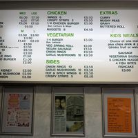 Full menu with vegan and veggie options  at Family Fish Bar in Norwich