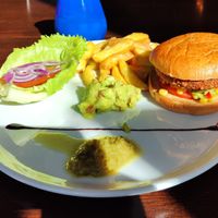 Planted burger and fries at Stars and Stripes in Berikon