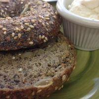 hemp bagel with vegan cream cheese at iConnect in Dania Beach, FL. (Griffin Road, few miles east of 441) at iConnect Cafe in Dania Beach