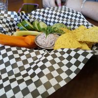 1/2 Sampler with: spinach-artichoke, notuna, chips, abd vegetables at Portia's Cafe in Columbus