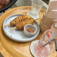 potato tornado with papaya ketchup  at Lost In Baan in Luang Prabang