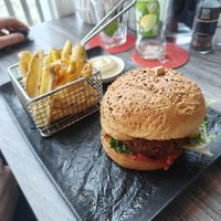 Vegan beach burger at Strandpaviljoen Faro Beach in De Cocksdorp