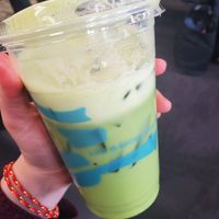 iced matcha lavender latte with almond milk at MSP - Caribou Coffee - T1 in Minneapolis