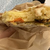 Inside of the just egg sandwich   at MSP - Caribou Coffee - T1 in Minneapolis