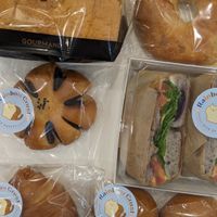Vegan Chestnut Loaf, coconut Cheese Bread, Red Bean Bread, Blueberry Cream Cheese Bagel Sandwich, Salt Butter Bread, Vegetable Morning Bun at Rainbow Crust in Busan