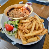 Vegan lasagne and chips at The Jolly Sailor in Milford Haven