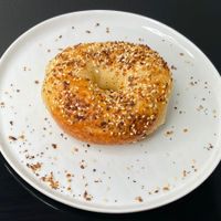 everything bagel (plated at home) at Bagel Oasis in Seattle