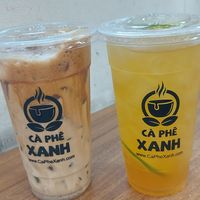 Iced coffee and lemon jasmine tea at Bánh Mì Xanh in Ho Chi Minh City