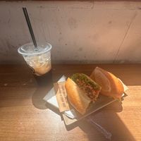 Spicy tofu Bahn Mi plus Vietnamese black coffee at Bánh Mì Xanh in Ho Chi Minh City