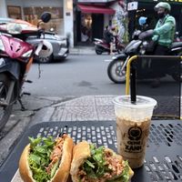 Spicy tofu with milk tea   at Bánh Mì Xanh in Ho Chi Minh City