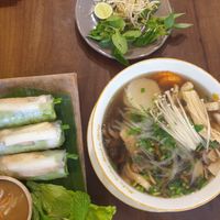spring rolls with peanut sauce + noodle soup with toppings at Hanoi by MeVui in Denpasar