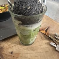 Banana pudding matcha drinkk  at Sunbap in Frankfurt