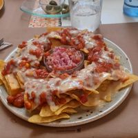 Nacho plate with vegan bologna and "cheese". at La Villa de Dolly & Parton in Algeciras