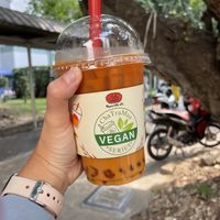 Vegan Thai tea - asked for another cup - reusable, but it’s not for vegan series   at Cha Tra Meu - Ratchadamri in Bangkok