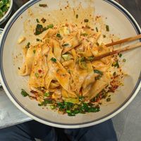 Biang-biang noodles (once mixed) at Shangzhai Leizhali Noodle Restaurant - 尚寨嫽扎咧面馆(钟楼店) in Xian