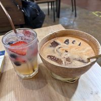 Lemonade and pre Hispanic cacao drink  at Santo Remedio in San Miguel De Allende