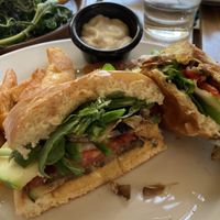 Veggie burger after a few bites  at Bar La Virgen Patio Bellavista in Santiago
