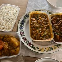 Jalfrezi, Madras, Bombay aloo, garlic rice  at Vegan Spice in Camberley