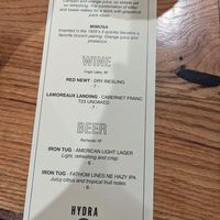 Menu at Hydra Coffeehouse in Rochester