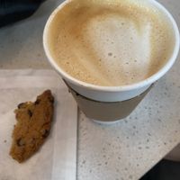 Oat milk latte and vegan chocolate cookie  at Brioso Coffee in Columbus