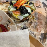 Nicely topped Vegan Burger   at Harvey's  in Ottawa