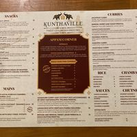Menu at Kunthaville in Central Singapore