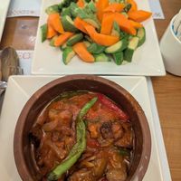 Sauteed vegetables (top) musqaea (bottom) at Oldish in Cairo
