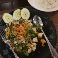 Vegetarian larb with tofu and mushrooms at Bamboo Garden Restaurant  in Luang Prabang