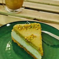 Pistachio cheesecake at Veganaria in Ponta Do Sol