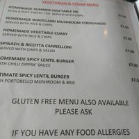 menu at Sinners Cafe in Berwick Upon Tweed