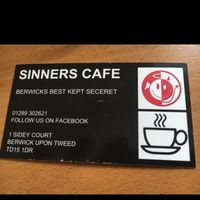 business card  at Sinners Cafe in Berwick Upon Tweed