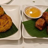 Tofu/taro cubes and grilled sticky rice at Tammang Isaan Vegan – Rama 2 · ตำมัง อีสาน เจ มังสวิรัติ วีแกน in Bangkok