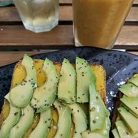 Homemade hummus and avocado on gluten-free bread at EL Jardín Secreto Arrecife in Lanzarote