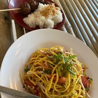 Shan plant balls and Shan yellow noodles  at Free Bird Cafe Pai in Pai