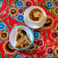 Vegan pudding and soy latte. at L' Ecomotive in Marseille
