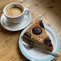 Coffee and vegan cake. at L' Ecomotive in Marseille