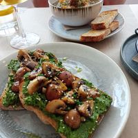 Soup and sautéed mushroom toast at Cult n' Art Café in Alvor