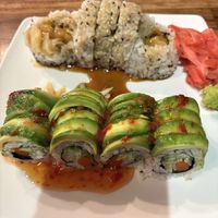 Super Vegetables Roll (front) and Vegetables Tempura (back… contains egg)  at Sushi Iwa in Apex