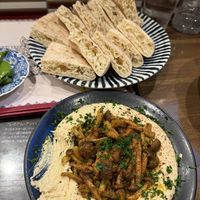 Hummus with Mushrooms and pita  at Tel Aviv Kyoto - テルアビブ京都 in Kyoto
