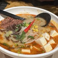 Beyond meat with spicy mala broth  at Ajisen Ramen in Toronto