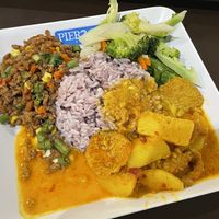 Three choices from the buffet with rice, 47 baht  at Vegetarian Food - Pier 21 in Nakhon Ratchasima