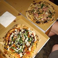 Pastrami (highly recommended) and mushroom pizza at Daner Pizza in Tbilisi