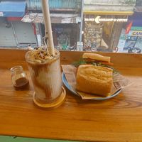 Coconut coffee and baguette at iVegan Supershop Old Quarter Hanoi - Healthy Plant Based Cafe in Hanoi
