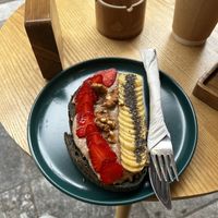 almond butter and banana on toastt  at iVegan Supershop Old Quarter Hanoi - Healthy Plant Based Cafe in Hanoi