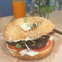 Tempeh bagel - so good!  at iVegan Supershop Old Quarter Hanoi - Healthy Plant Based Cafe in Hanoi