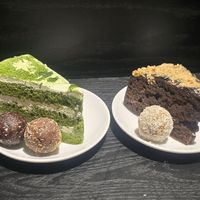 Matcha and chocolate cake, chocolate protein balls at iVegan Supershop Old Quarter Hanoi - Healthy Plant Based Cafe in Hanoi