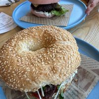 Bagel tempeh & vegan meat burger  at iVegan Supershop Old Quarter Hanoi - Healthy Plant Based Cafe in Hanoi