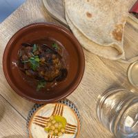 Hummus, saj and eggplant  at Mezè in Milan
